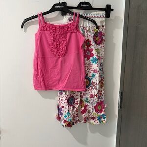 Mim-Pi Pink Ruffle Tank & Floral Pajama Pants Set